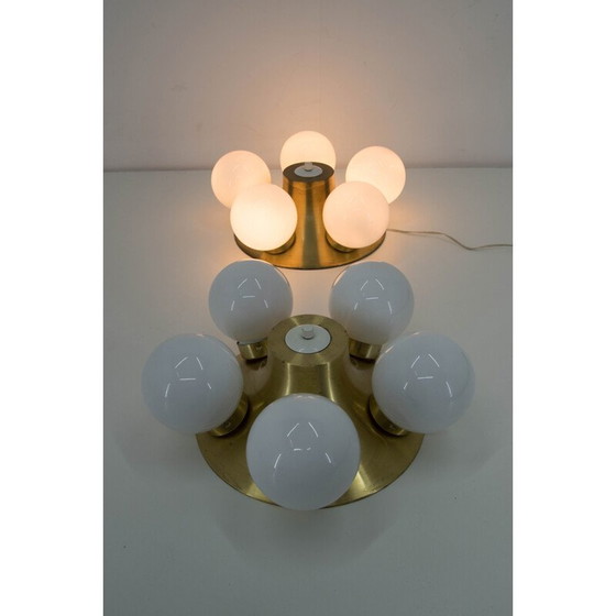 Image 1 of Coppia di applique da parete vintage in ottone e vetro opalino di Elektroinstala Decin, Cecoslovacchia 1970