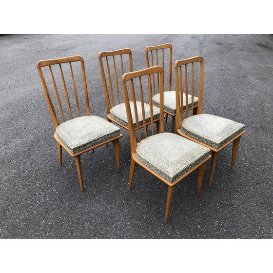 Image 1 of Set of 5 vintage chairs with speckled leatherette seats by Charles Ramos, 1950