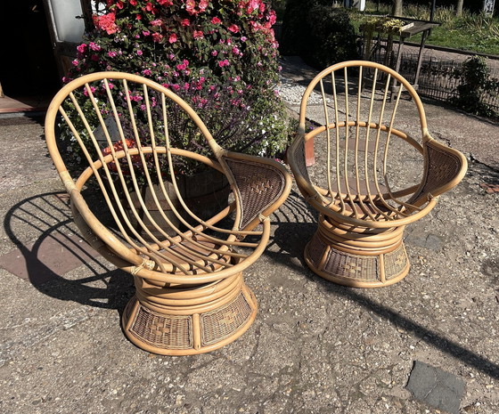 Mid Century Retro Vintage Bamboo Swivel Chairs 395 Whoppah