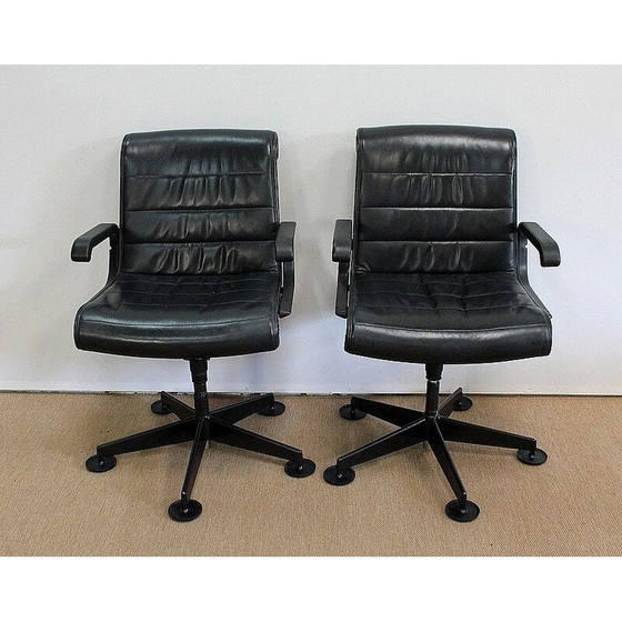 Image 1 of Pair of vintage leather office chairs by Richard Sapper for Knoll, 1979