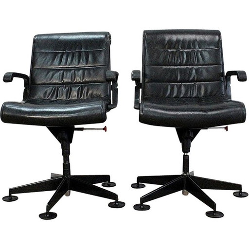 Pair of vintage leather office chairs by Richard Sapper for Knoll, 1979