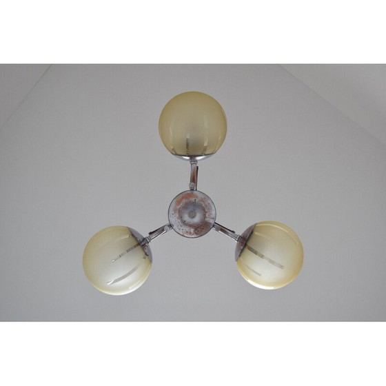 Image 1 of Vintage art deco glass and wood chandelier, Czechoslovakia 1930