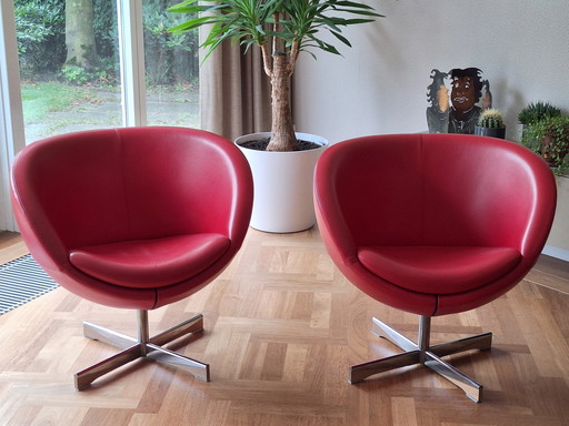 2x Stokke Varier Planet armchairs in red leather