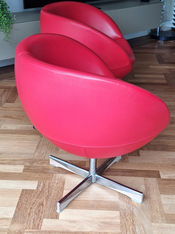 Image 1 of 2x Stokke Varier Planet armchairs in red leather