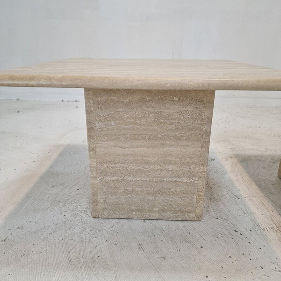 Image 1 of Set of 3 vintage travertine coffee tables, Italy 1980