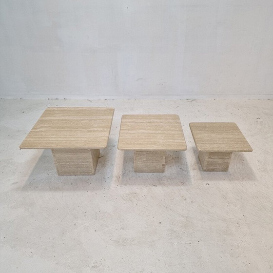 Image 1 of Set of 3 vintage travertine coffee tables, Italy 1980