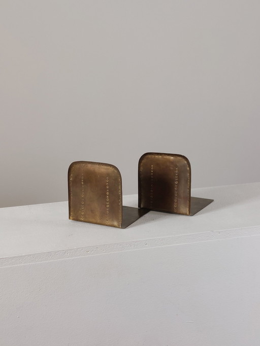 2 X hayno focken hand-hammered brass bookends bauhaus