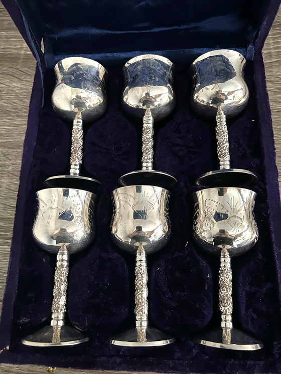 Image 1 of Antique case of 6 silver-plated glasses/calices ENPS