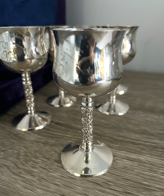 Image 1 of Antique case of 6 silver-plated glasses/calices ENPS