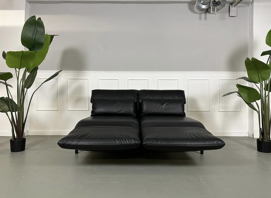 Image 1 of Rolf Benz Plura Leather Black Designer Sofa Two-Seater Couch