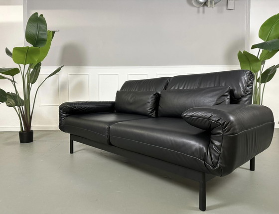 Image 1 of Rolf Benz Plura Leather Black Designer Sofa Two-Seater Couch