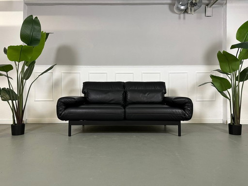 Rolf Benz Plura Leather Black Designer Sofa Two-Seater Couch