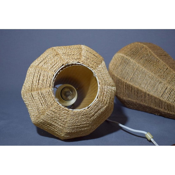 Image 1 of Lampadario scandinavo vintage, teak, corda, rodoide, 1960