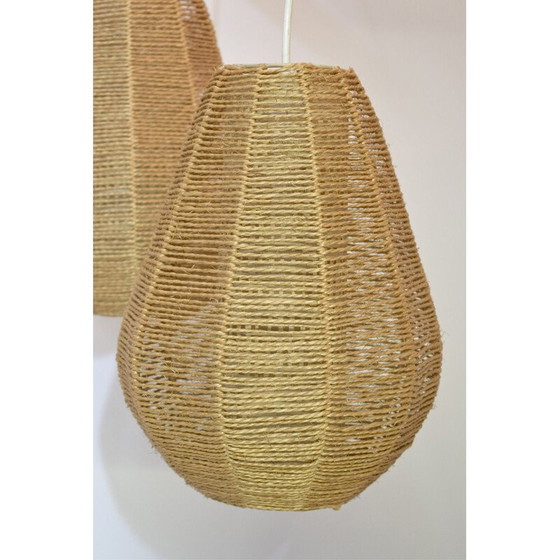 Image 1 of Lampadario scandinavo vintage, teak, corda, rodoide, 1960