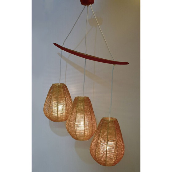 Image 1 of Lampadario scandinavo vintage, teak, corda, rodoide, 1960