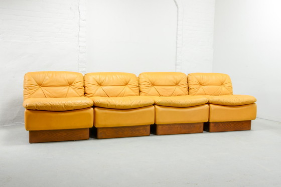 Image 1 of Exclusive Dreipunkt Honey Yellow Leather Modular Sofaset 4 Elements. Germany, 1970s.