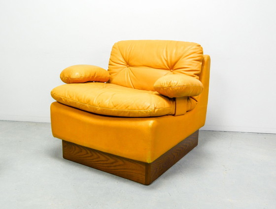 Image 1 of Exclusive Dreipunkt Honey Yellow Leather Modular Sofaset 4 Elements. Germany, 1970s.