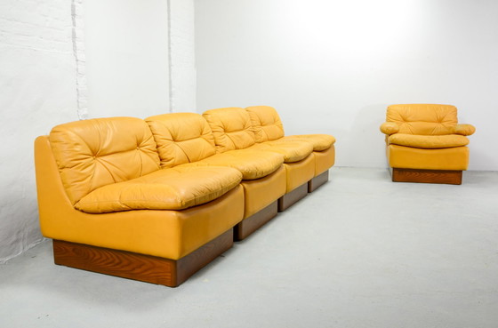 Image 1 of Exclusive Dreipunkt Honey Yellow Leather Modular Sofaset 4 Elements. Germany, 1970s.