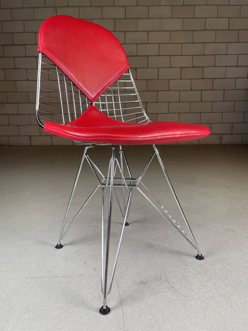 Vitra Eames Wire Chair Dkr-2 Chair Red Leather