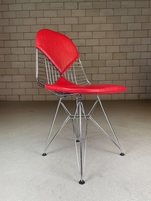 Vitra Eames Wire Chair Dkr-2 Chair Red Leather