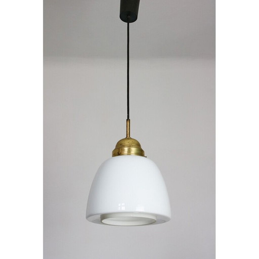 Mid-century opaline glass & brass pendant lamp