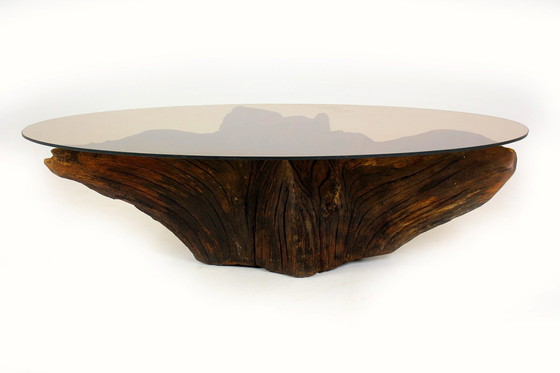 Image 1 of Mid-Century Tree Root Coffee Table With Glass Top, 1960S