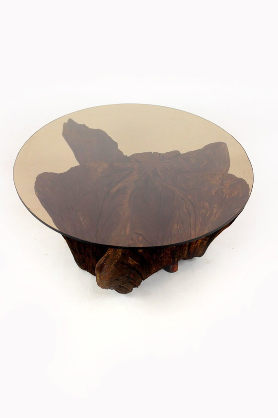 Image 1 of Mid-Century Tree Root Coffee Table With Glass Top, 1960S