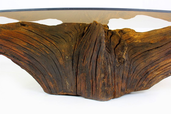 Image 1 of Mid-Century Tree Root Coffee Table With Glass Top, 1960S