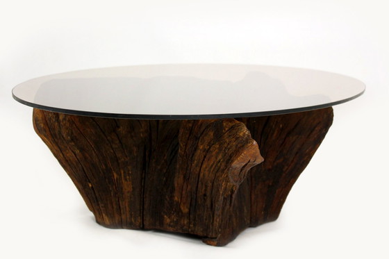 Image 1 of Mid-Century Tree Root Coffee Table With Glass Top, 1960S