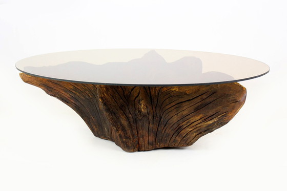 Image 1 of Mid-Century Tree Root Coffee Table With Glass Top, 1960S