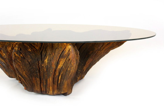 Image 1 of Mid-Century Tree Root Coffee Table With Glass Top, 1960S