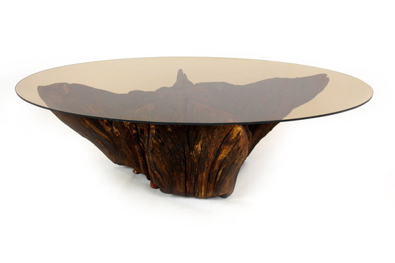 Image 1 of Mid-Century Tree Root Coffee Table With Glass Top, 1960S