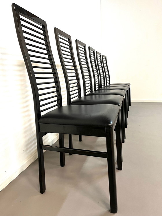 Image 1 of Italian Dining Chairs With High Back Lacquered Wood, 1980s