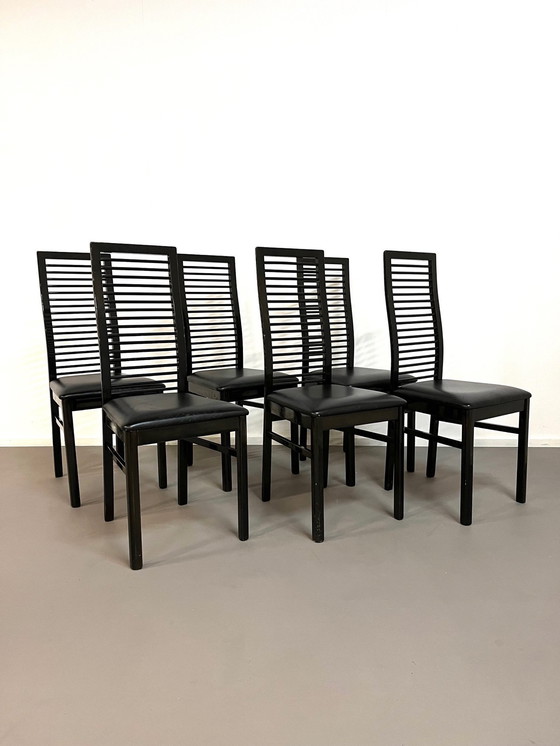 Image 1 of Italian Dining Chairs With High Back Lacquered Wood, 1980s