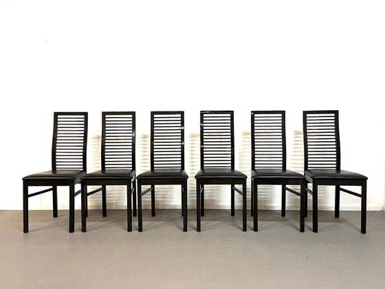 Image 1 of Italian Dining Chairs With High Back Lacquered Wood, 1980s