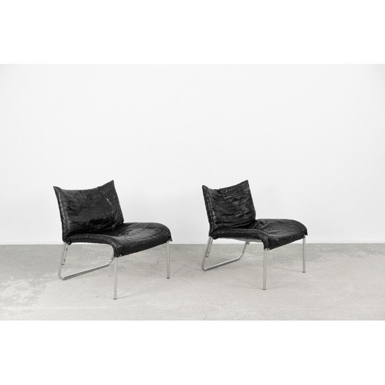 Image 1 of Pair of vintage Scandinavian black patchwork leather armchairs by Ikea, 1980s