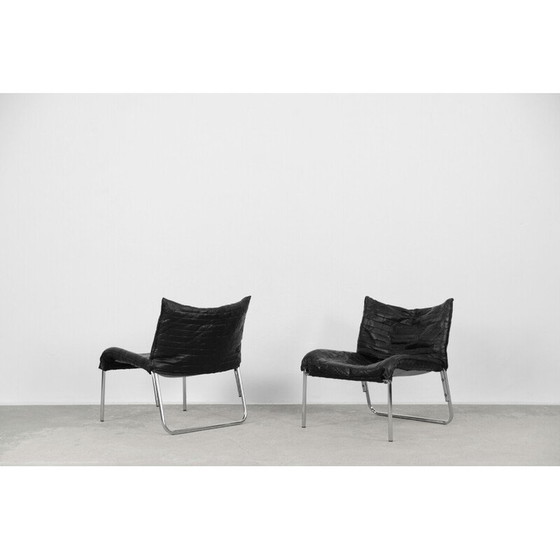 Image 1 of Pair of vintage Scandinavian black patchwork leather armchairs by Ikea, 1980s
