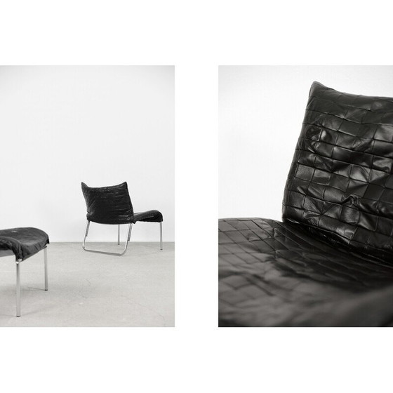 Image 1 of Pair of vintage Scandinavian black patchwork leather armchairs by Ikea, 1980s