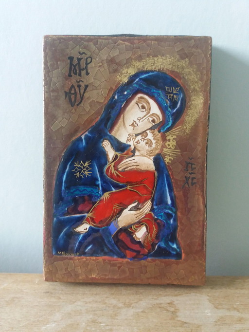 Enamelled Ceramic Icon Signed Michel Folscheid - Emaux De Saint Michel Du Roc