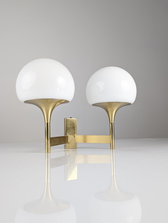 Image 1 of Italian Brass And Opaline Wall Sconce By Gaetano Sciolari, 1960S