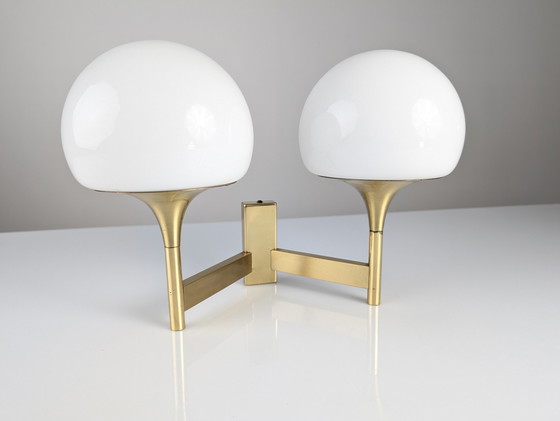 Image 1 of Italian Brass And Opaline Wall Sconce By Gaetano Sciolari, 1960S