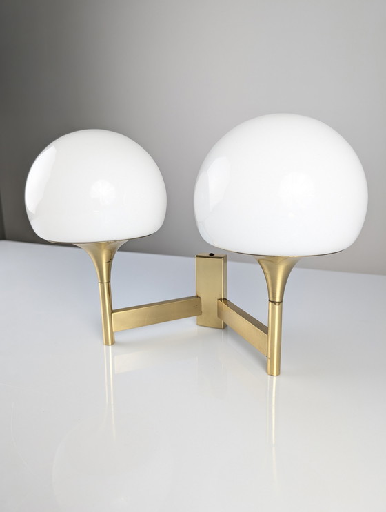 Image 1 of Italian Brass And Opaline Wall Sconce By Gaetano Sciolari, 1960S