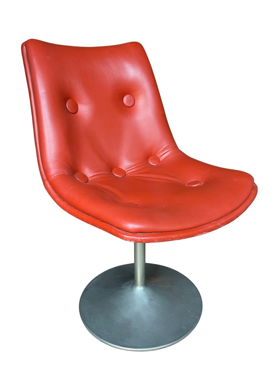 Image 1 of 6x Bright Red Leather Tulip Chairs Space Age '70s