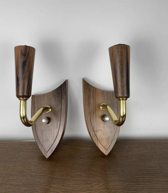 Image 1 of Pair Of Rosewood Wall Lights