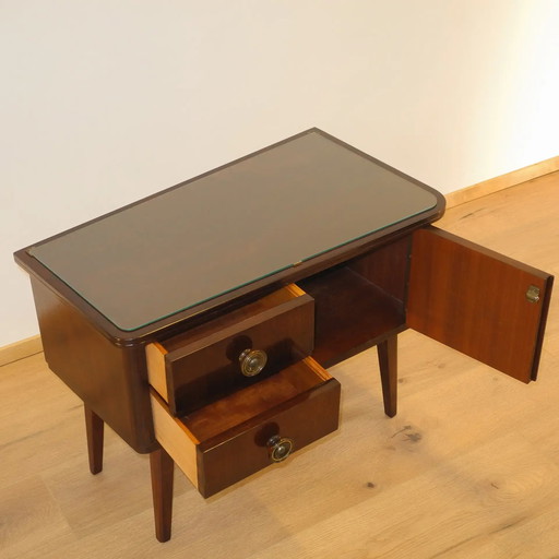 1950s Bedside Table with Original Glass Top