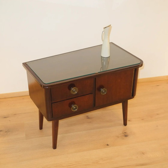 Image 1 of 1950s Bedside Table with Original Glass Top