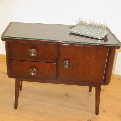 1950s Bedside Table with Original Glass Top