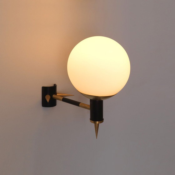 Image 1 of Pair of vintage brass and glass wall lights for Yannis Dimitrousis, Greece 1960