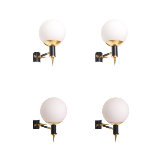 Image 1 of Pair of vintage brass and glass wall lights for Yannis Dimitrousis, Greece 1960