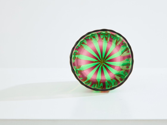 Image 1 of Set Of 6 Italian Murano Green And Purple Glass Tumblers 1980S